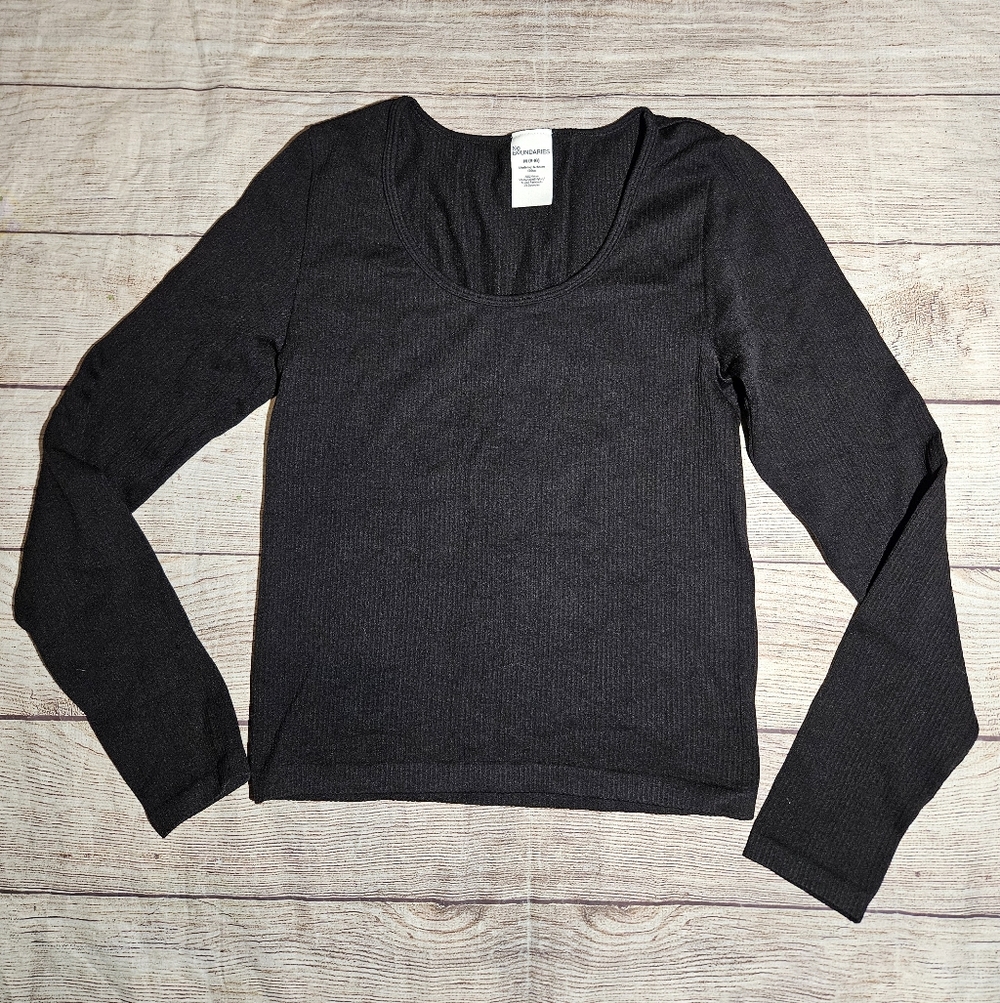 No Boundaries Black ribbed slim fit scoop neck long sleeve top